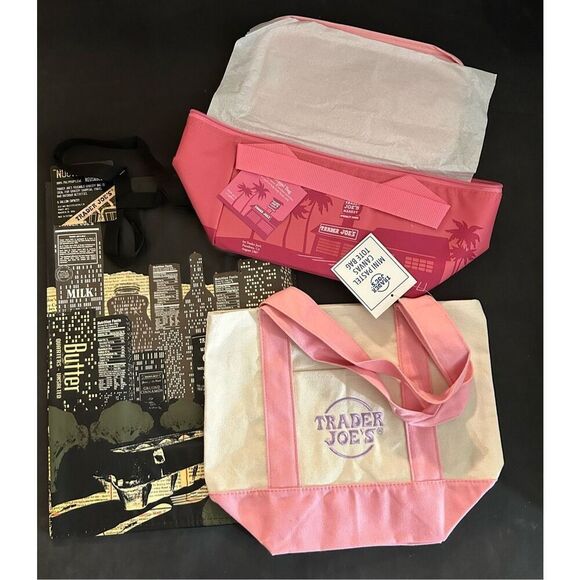 Set Of 3 Trader Joe’s Nocturne Reusable & Mini Canvas & Insulated Lunch Bags - Picture 2 of 4